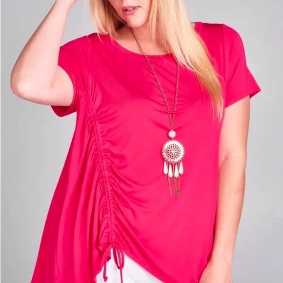 Emerald Plus size Short sleeve Side Rouching Top 1XL,2XL,3XL, made in USA, Pink - Picture 2 of 4